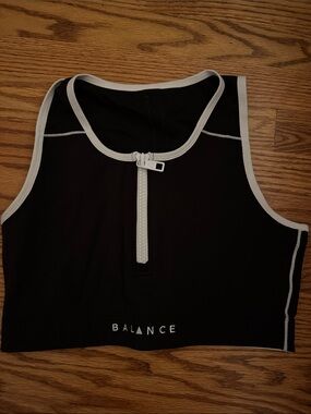 Balance Athletica Black Sports Bra with White Trim & Front Zip